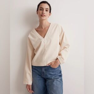 NWT Madewell Waffle-Knit Relaxed V-Neck Top Cream V-Neck Women's Medium